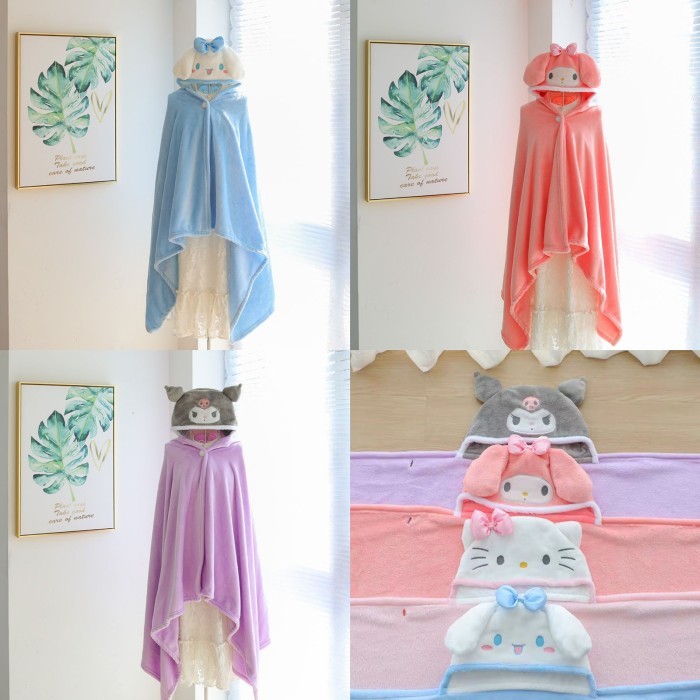 Terlaris Selimut Hoodie Kuromi Melody Cinnamoroll Import Ready