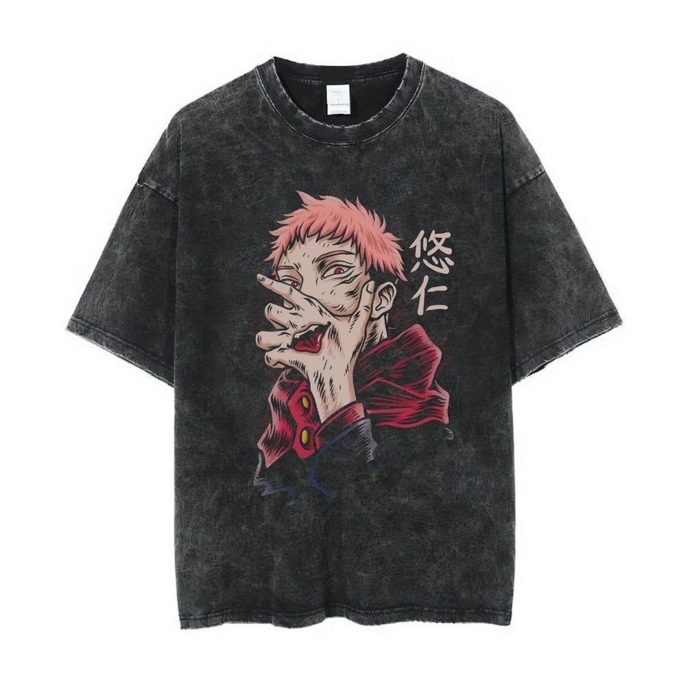 Promo Psycho Crucify "Itadori Yuji" Oversized T-Shirt Stone Wash Kaos Yuji Itadori Anime Kaos Jujuts