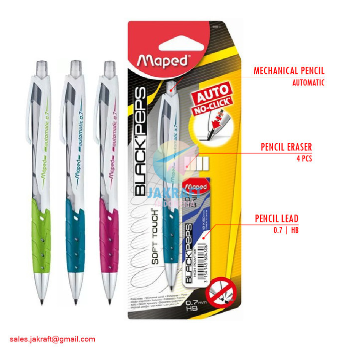 

Pensil Mekanik Otomatis + Refill Hb 0.7 Mm Maped Black Peps Black'Peps