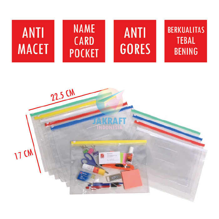 

Zipper Bag A5 22.5 X 17 Cm Plastik Mika Bening Tebal Pocket Anti Air