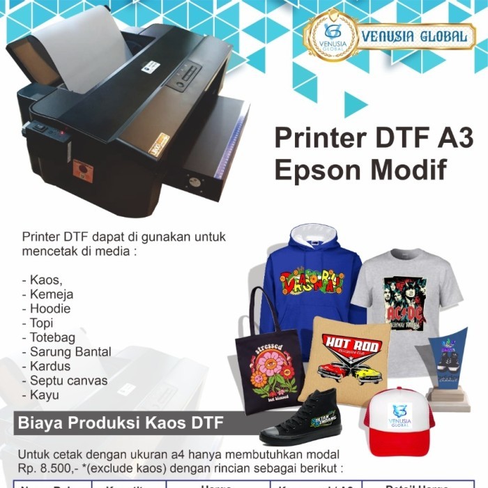 

Printer DTF A3 Modul Print roll to roll CMYKW