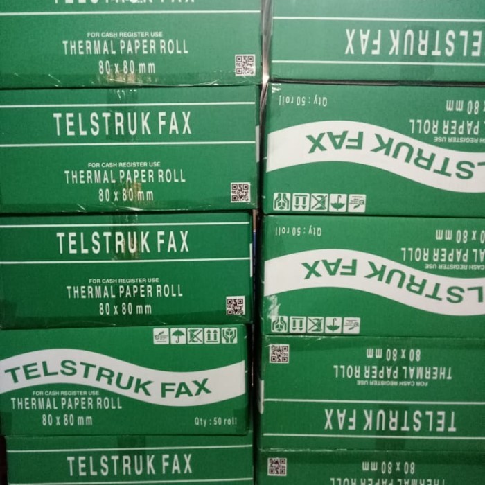 

thermal paper telestruk fax 80mmxrol80mm hasil print hitam 1dus isi 50