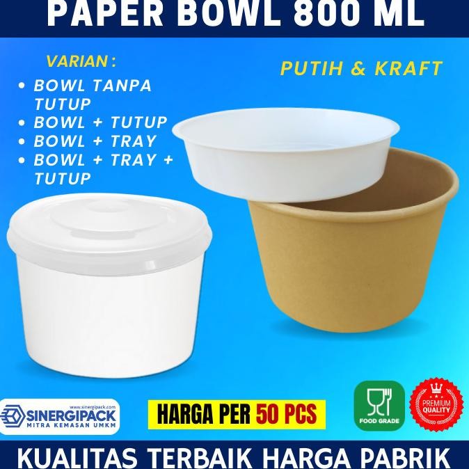 

sale! paper bowl 800ml - mangkok kertas tahan panas 800ml - kraft & white