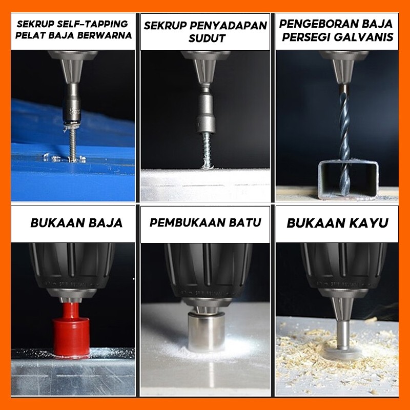 Mesin Bor Baterai Tangan 98V Bor listrik Bor Baterai Cordless Impact Drill 2 Baterai/Bor batre