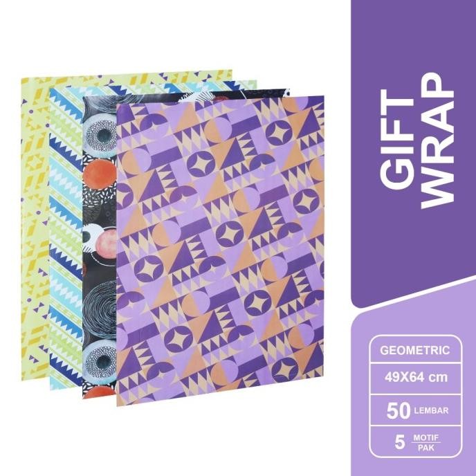 

sale! sidu kertas kado glossy motif geometri / geometry gift wrap 1 pack isi 50 lembar - sdu gw k geo ap