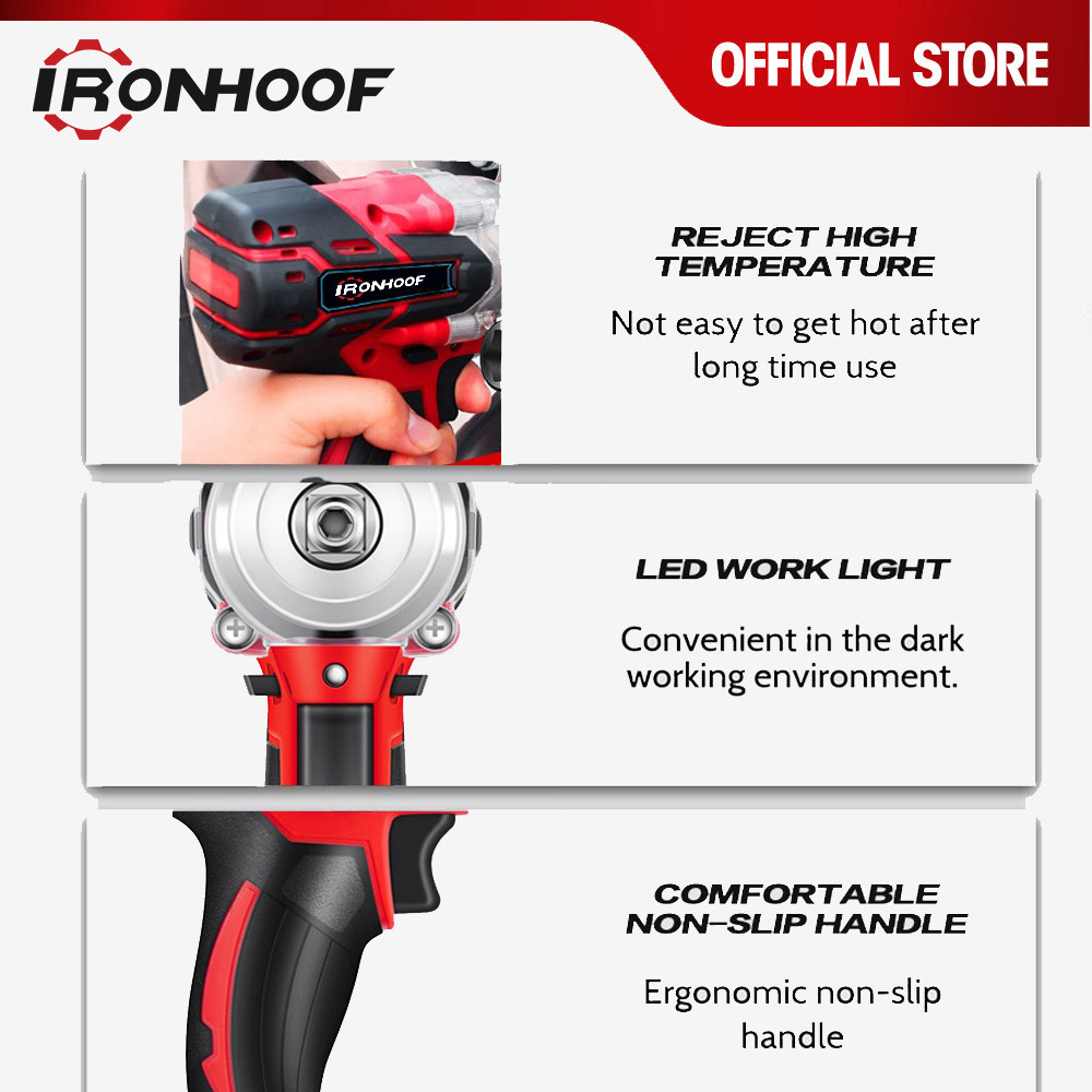 IRONHOOF 288/388v Impact Wrench Tool Cordless 420N.M Torsi besar Mesin Bor Baterai Cordless Wrench