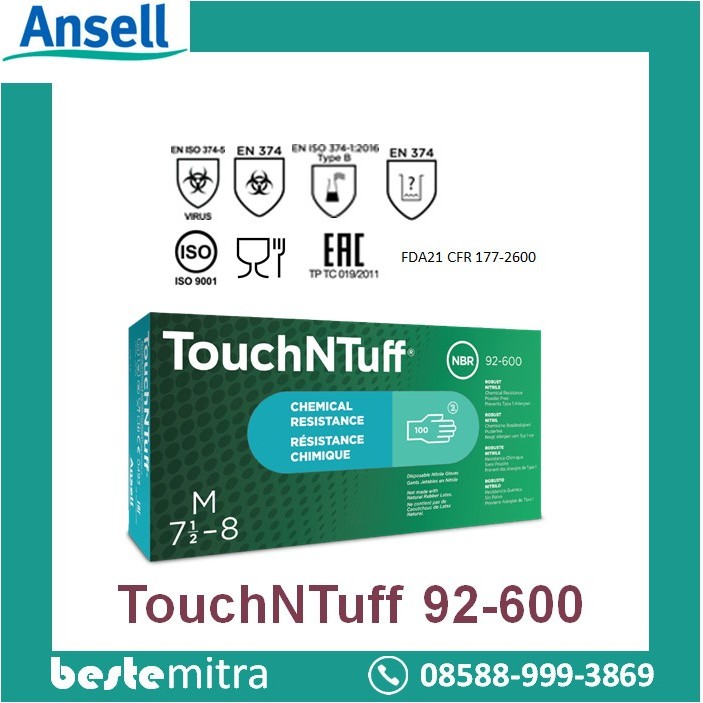 SARUNG TANGAN KARET NITRIL ANSELL 92-600 TOUCHNTUFF SAFETY GLOVE HALAL