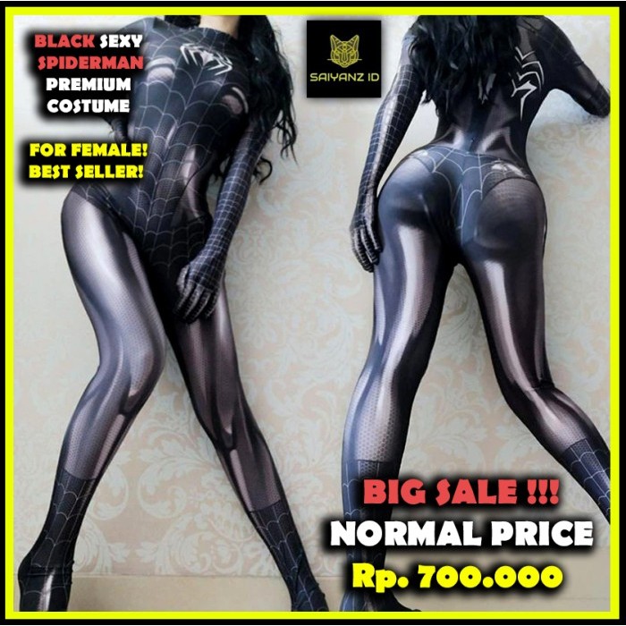 NEW Kostum SEXY VENOM SPIDERMAN PREMIUM Cosplay Wanita Marvel Topeng