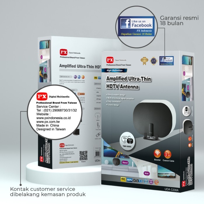 ANTENA TV DIGITAL ANALOG INDOOR DINDING DVB T2 + BOOSTER PX UDA-3200A