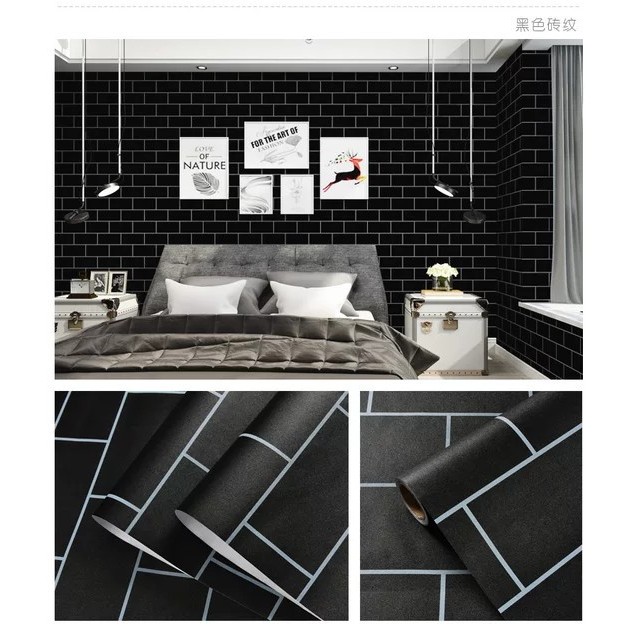 Wallpaper Motif Bata Hitam List Putih