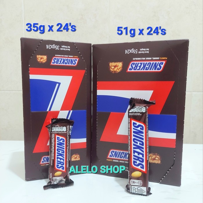 

Snickers chocolate 35gr 51gr box isi 24 pcs peanut nougat caramel bar snickers coklat 35g 51g 35 51