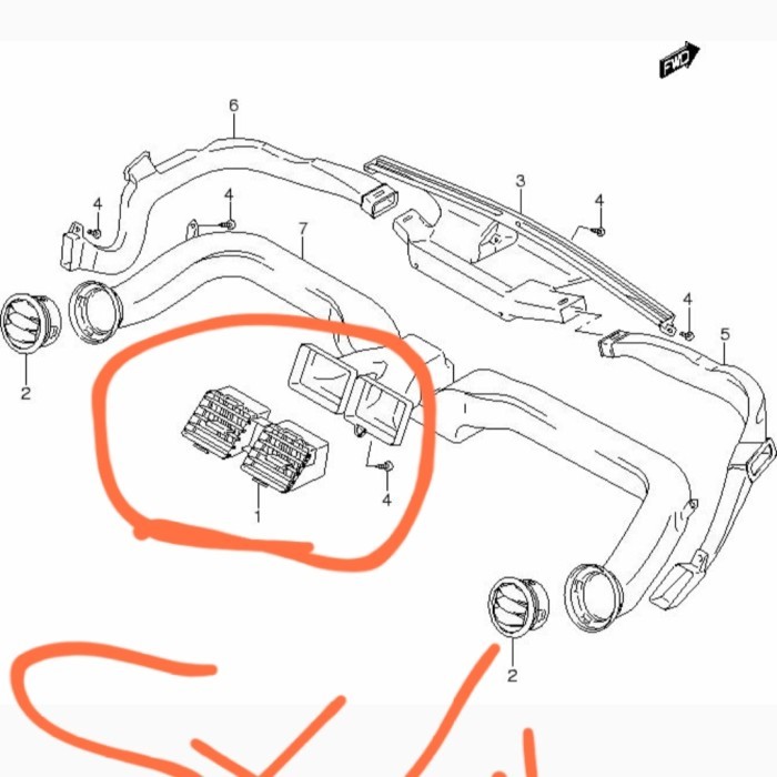 kisi kisi ac tengah suzuki sx4 / neo baleno
