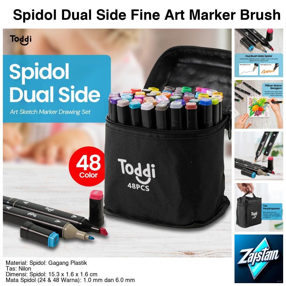 

Spidol Dual Side Fine Art Marker Brush Double Tip 1.0mm 6.0mm 48 Warna - CY-006