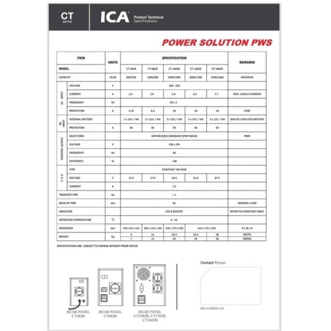 ( GO-SEND ) UPS ICA CT1382B [ UPS ICA 2600VA / 1300WATT ) [ CHETKI ]