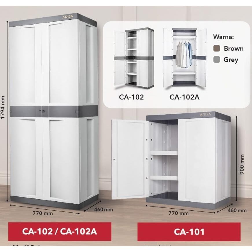 LEMARI PAKAIAN PLASTIK ARISA CA 102 / CA 102 A - LEMARI PLASTIK JUMBO | LEMARI PAKAIAN 2 PINTU RAK H