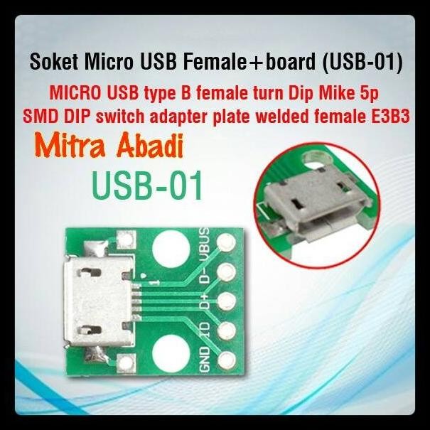 Soket Micro USB Female/Cewek + Board (USB-01)