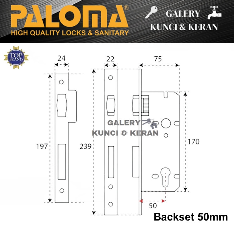 BODY KUNCI PALOMA MLP 538 DELUXE PELOR/RODA 50MM MATTE BLACK HITAM SSS