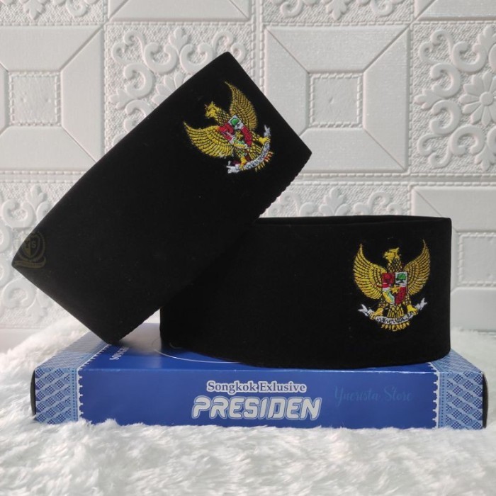 PROMO Peci Songkok Kopiah Hitam Motif GARUDA Tinggi 9cm - Songkok Anak Laki