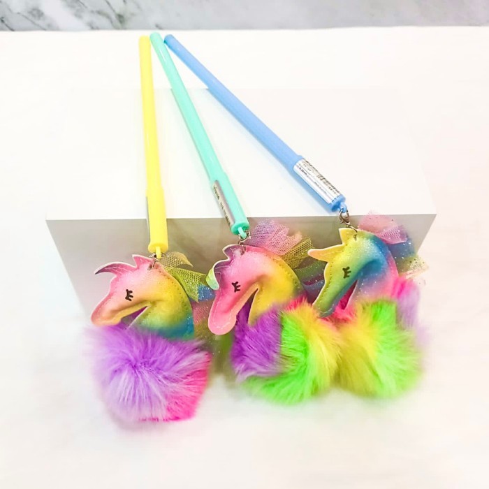 

Pulpen Pom Pom Unicorn / Pena Lucu Imut Korean Gel Pen Bulu