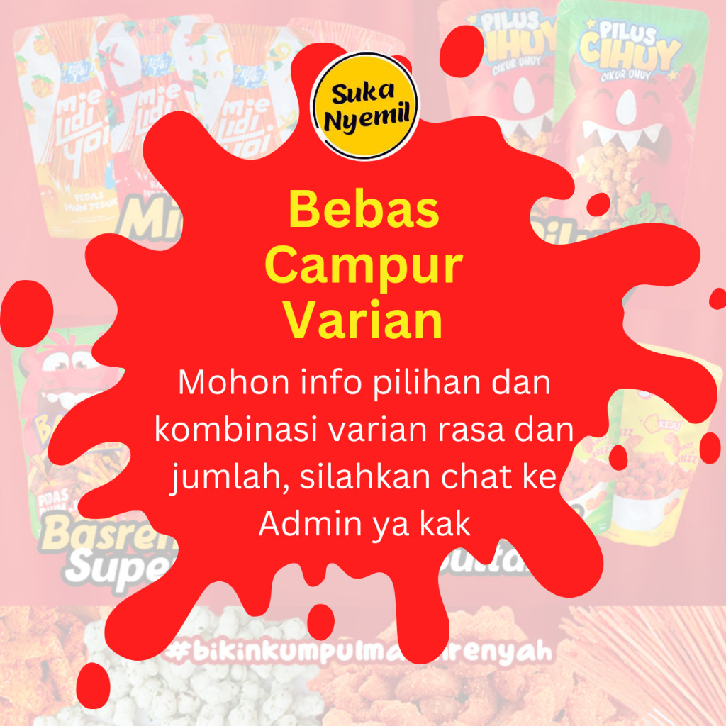 

SUKANYEMIL - Paket Reseller Best Seller 40 pcs bebas pilih varian Basreng Super Mie Lidi Macaroni