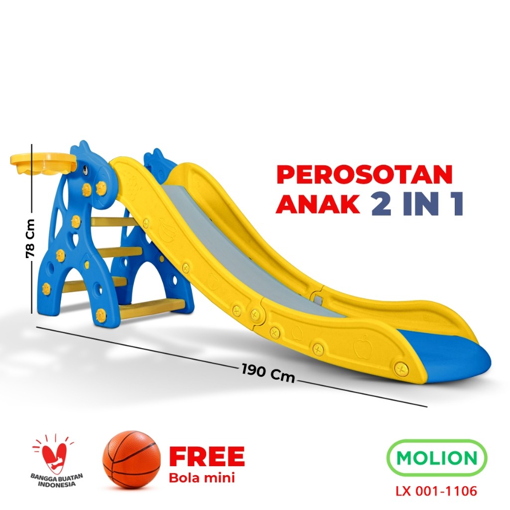 Mainan SNI Perosotan Anak Mainan Prosotan HDPE Seluncuran Anak Playground Free Ring Basket Berstanda