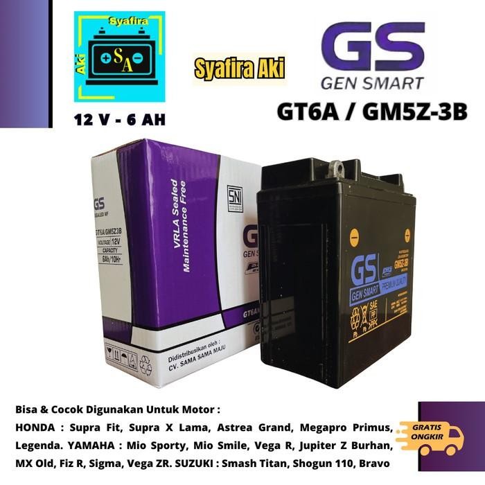 Aki Motor Yamaha Mio Sporty Gm5Z Gm5Z-3B Gs Y Accu Kering Terbaru 100 % Original