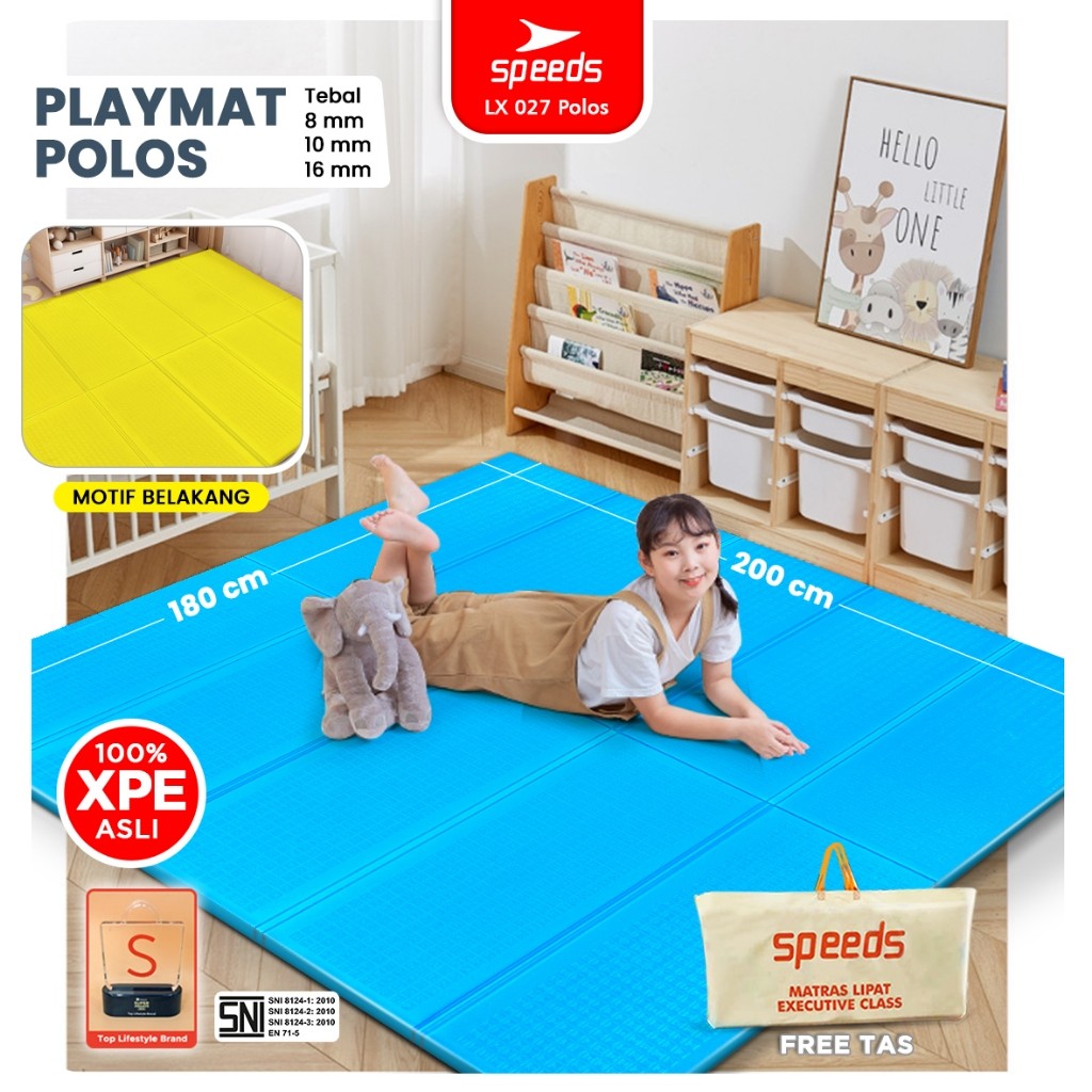 SPEEDS SNI Playmat Bayi Karpet Lipat Playmat Polos Bahan Asli XPE 180x200cmx 6-10mm Matras Bayi Play