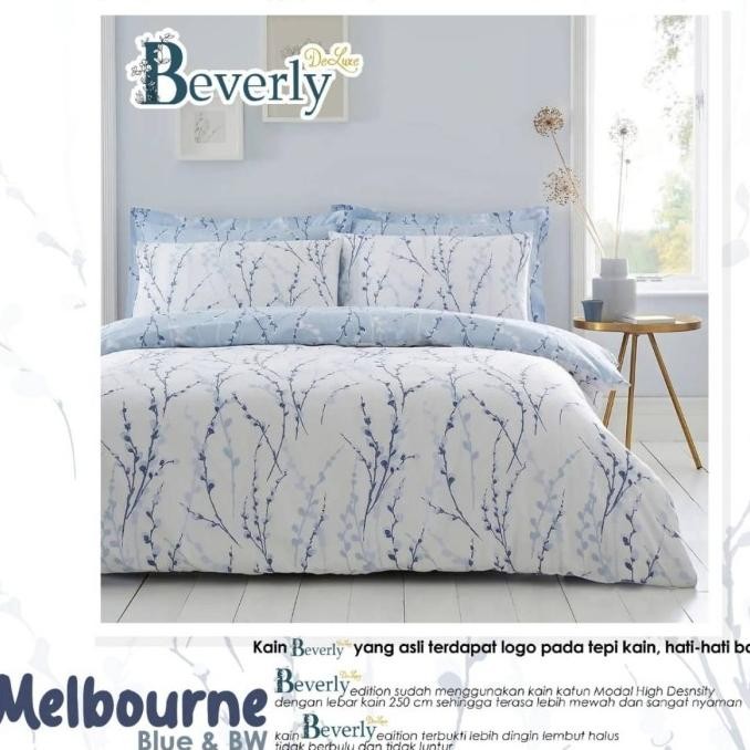 Kamar Tidur Sprei Katun Halus Beverly Melbourne Tree Floral Daun White Blue Putih Biru Seprei BEST Q