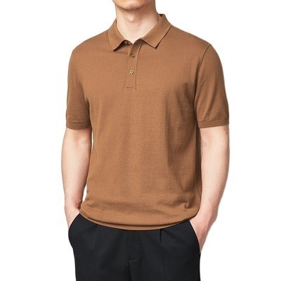 KAOS POLO SHIRT KERAH PRIA UKURAN M POLOS WARNA COKLAT CREAM KATUN