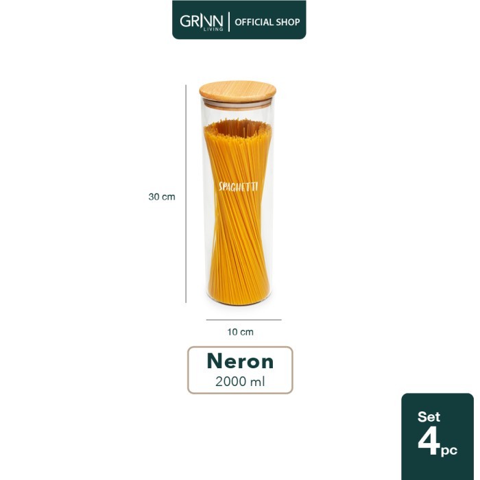 Grinn Living Set Paket Neron Glass Jar 2000 ml Toples Pasta Kayu