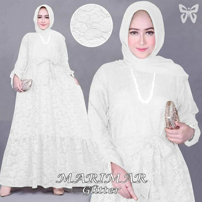 gamis brukat jumbo putih marimar bahan brukat tulang lapis furing Terlaris