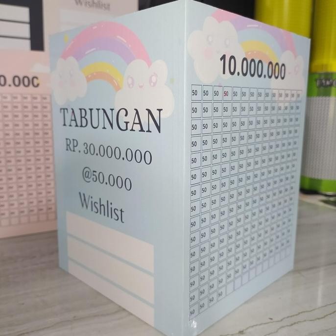 Celengan Target 30 Juta 50k Pelangi Besar Kunci Gembok 15x15x20 cm Kayu MDF