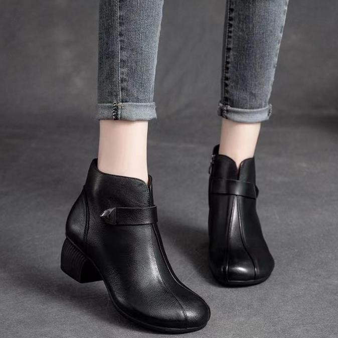 Korea Cantik Kulit Asli Sepatu Martin Boots Wanita Cewek PDH Kuliah