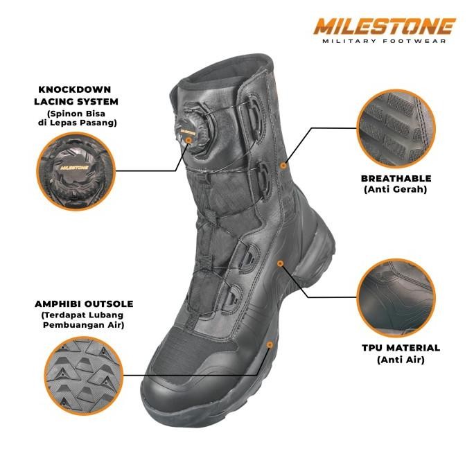Sepatu PDL Tactical dan PDH Kilap Taktikal Tali Putar Milestone Standart Jatah Pembagian TNI POLRI d