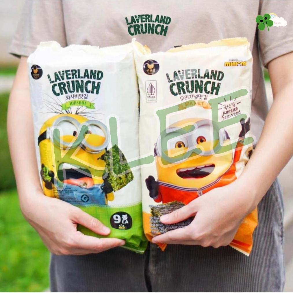 

Laverland Crunch Korean Crispy Seaweed Nori Rumput Laut Dengan Rasa Cheese Haba Nero Hot Spicy Sea Salt Wasabi isi 4,5g x 9pack - Snack Cemilan Korea - Laverland Minions