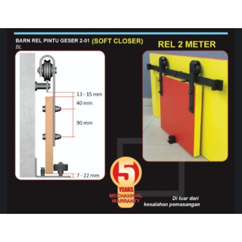Rel Sliding Solid serie 2-01 Soft Closer warna Black