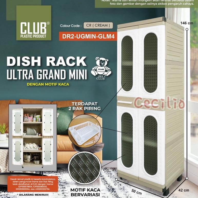 CLUB Dish Rack Ultra Grand Mini Lemari Piring Rak Dapur Plastik Kaca Motif