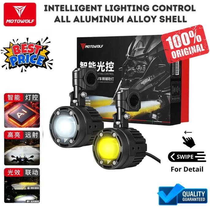 Motowolf Lampu Tembak Motor Super Terang Lampu LED Motor Putih Kuning