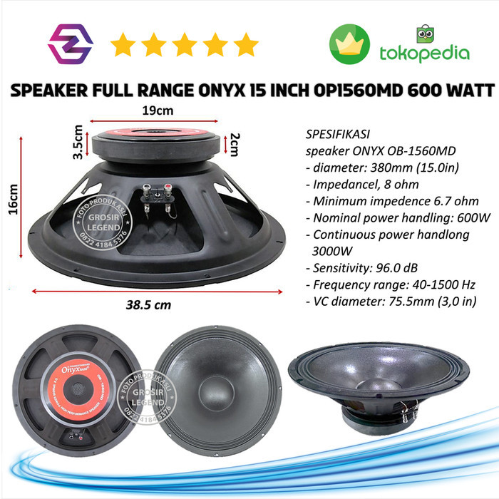 Speaker Full Range Onyx 15 Inch OP1560MD 600 Watt Original