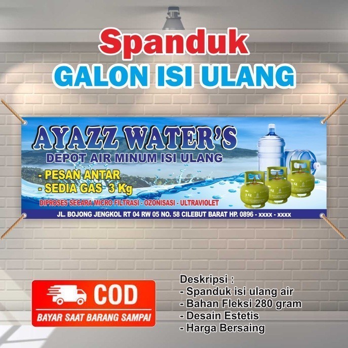 Banner Spanduk Isi Ulang Air Minum – Desain Custom Warna Biru Tebal Cepat & Murah