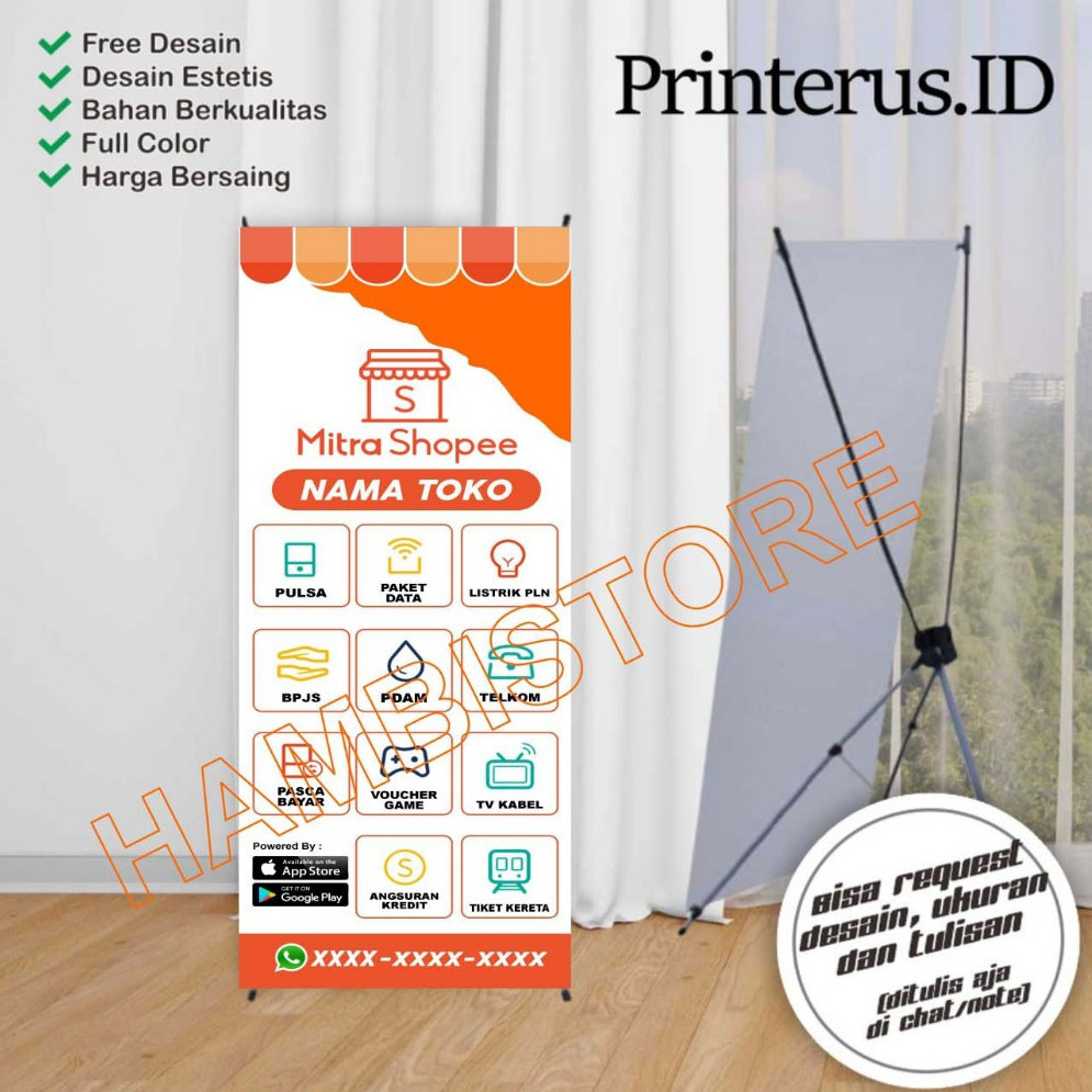 TANPA TIANG Banner  Mitra Shopee | Banner Mitra Shopee Custom Nama Toko | Termurah Bisa COD