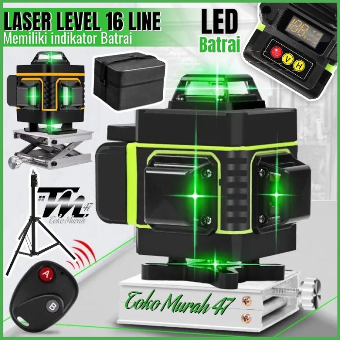TERBARU Laser Level 16 Line Set Hilda 4D Remote Tripod Laser Leveling Taffware