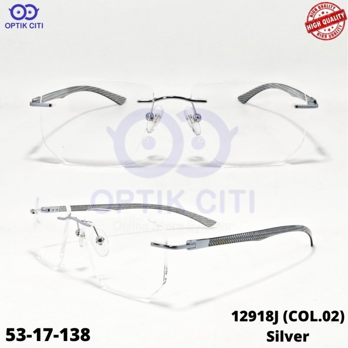 Frame Kacamata Pria Wanita Rimless Bor Titanium Carbon 12918