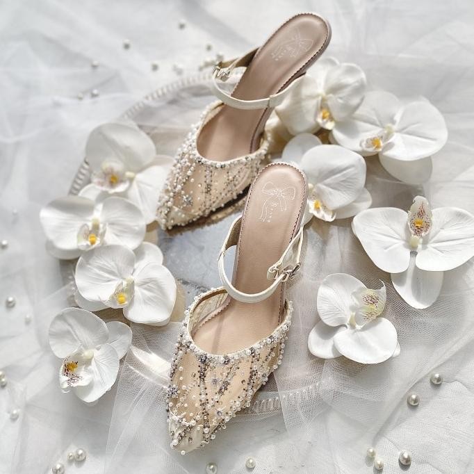Ivory White Sandal Sepatu Wedding Wanita Block Heel Aveda 6485 Custom Milly_Shop76