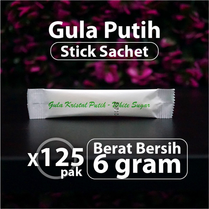 

Paket 125 pcs - White Sugar Stick Sachets -Gula Putih Saset Hotel