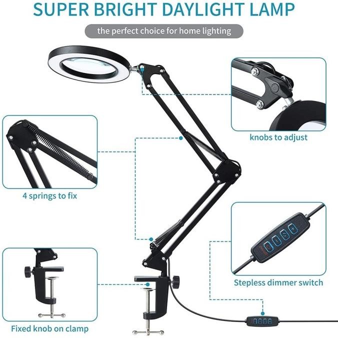 

Kaca Pembesar Meja Jepit Led 10X 160Mm Ag34 / Usb Lampu Desktop Klip Zein_Store90