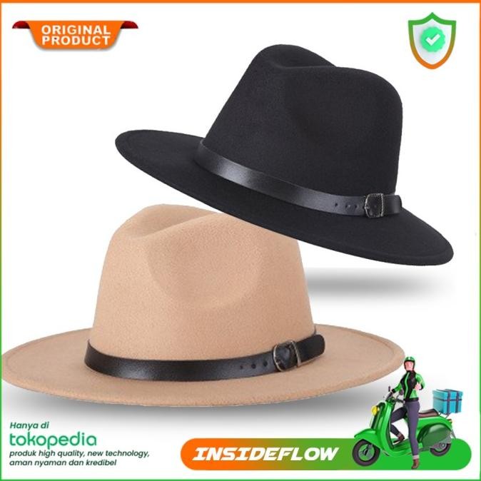 Topi Laken Jazz Vintage Fedora / Topi Country / Topi Koboi Khaki Ori