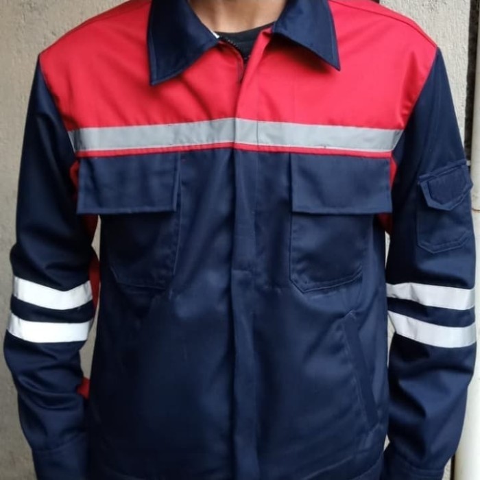 Baju safety resleting kombinasi merah biru