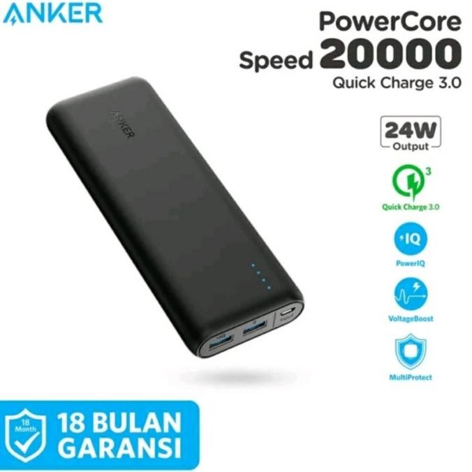 Powerbank Anker Powercore Speed 20000 QC 3.0 Black - A1278 Terlaris