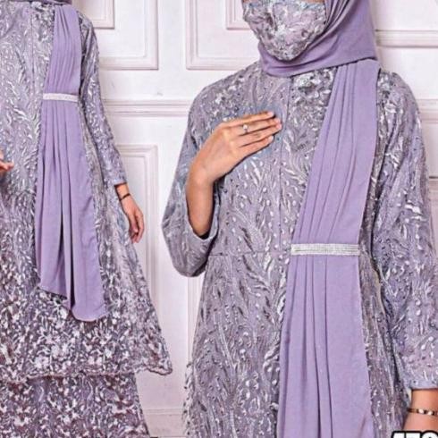 Gamis Brukat Jumbo - Dress Pesta - Gamis Brukat Selendang (Free Hijab) Terlaris